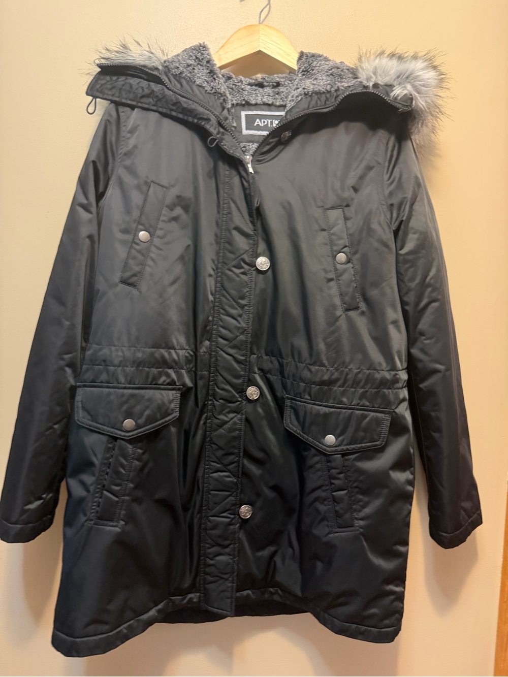 Apt. 9 Black Hooded Puffer Parka with Faux-Fur Trim